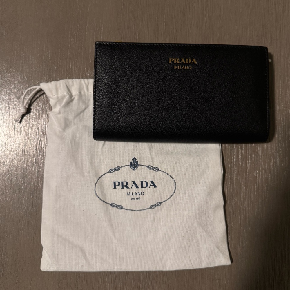 Prada Black Leather Clutch with Gold Accents